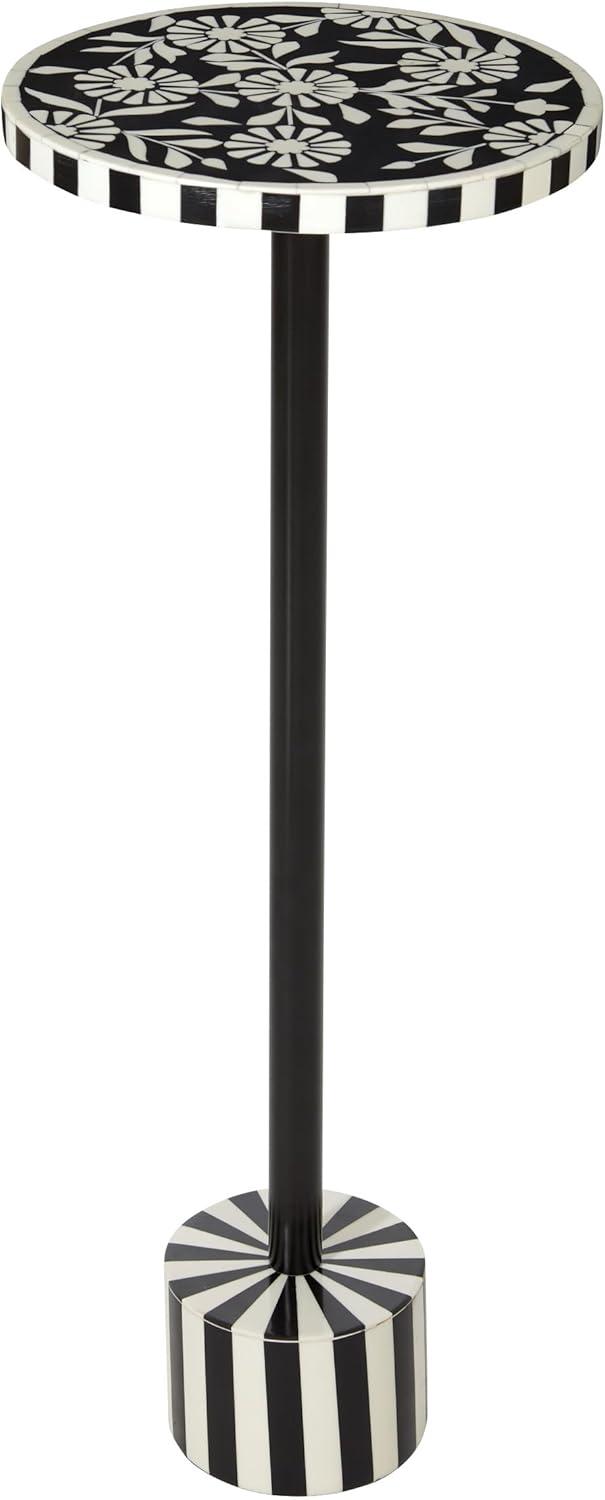 OSP Home Furnishings Round Side Table, Set of 2, Mosaic Black and White Top with Black Metal Base