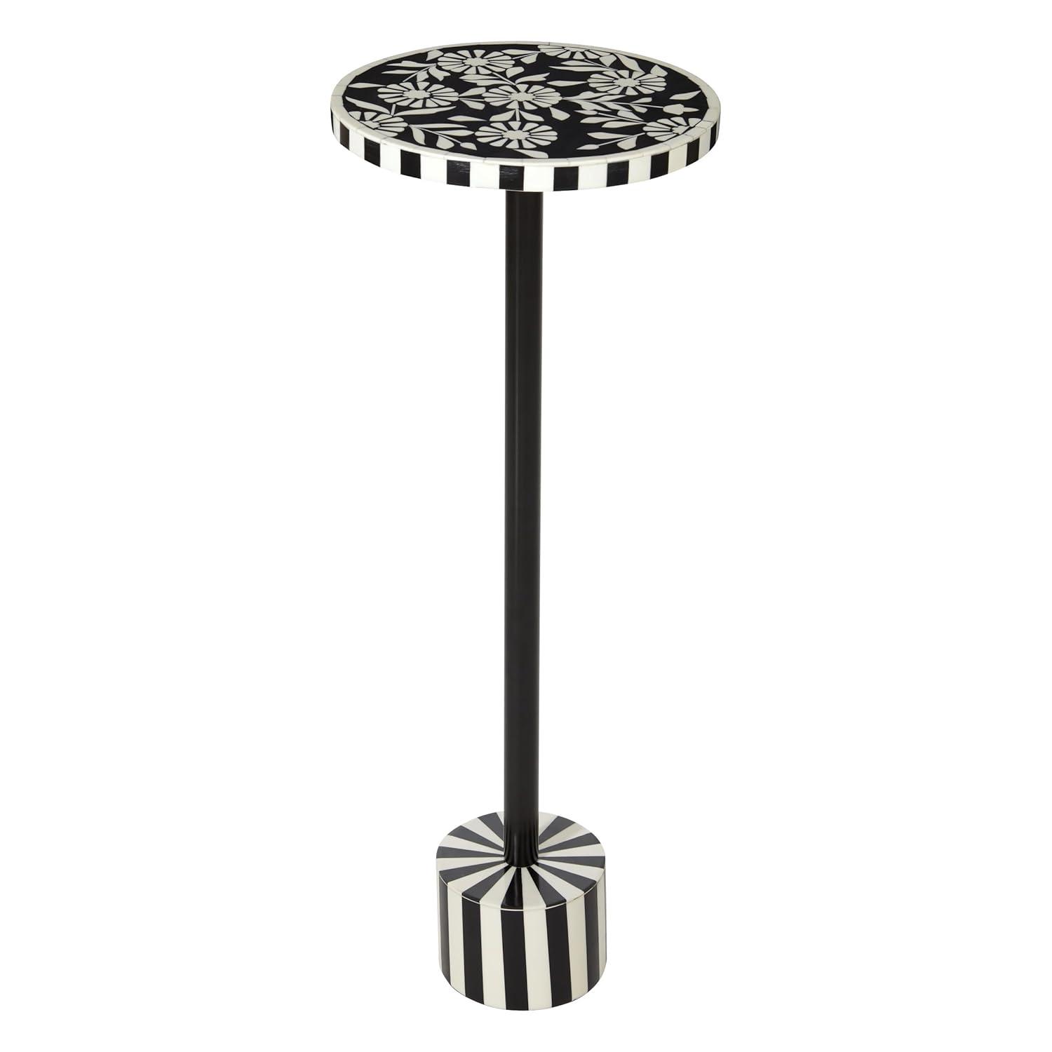OSP Home Furnishings Round Side Table, Set of 2, Mosaic Black and White Top with Black Metal Base