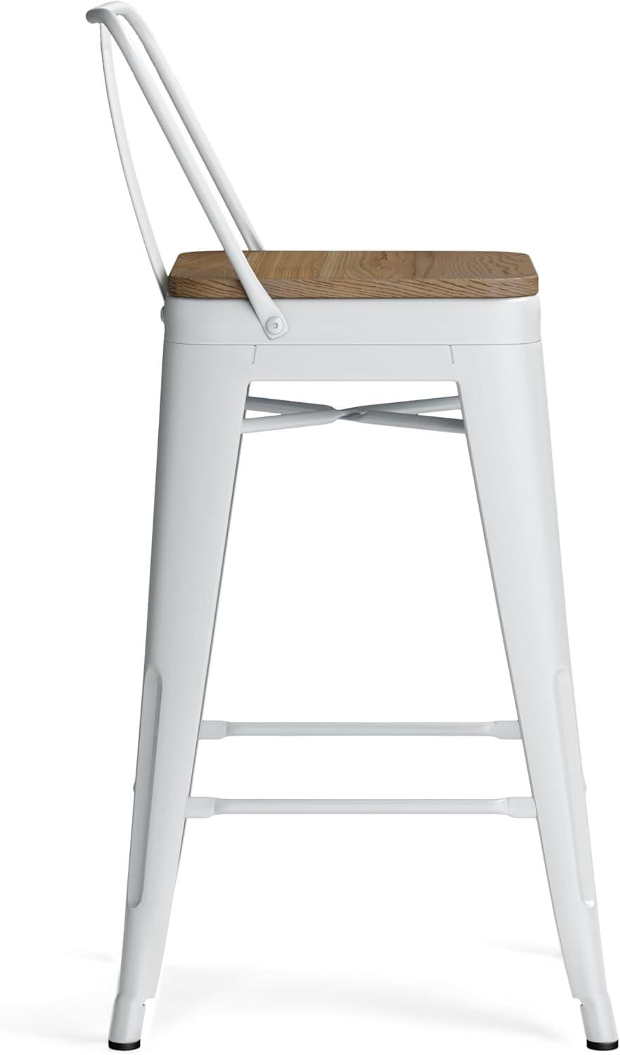 Rayne 24" White Metal and Wood Counter Stools, Set of 4