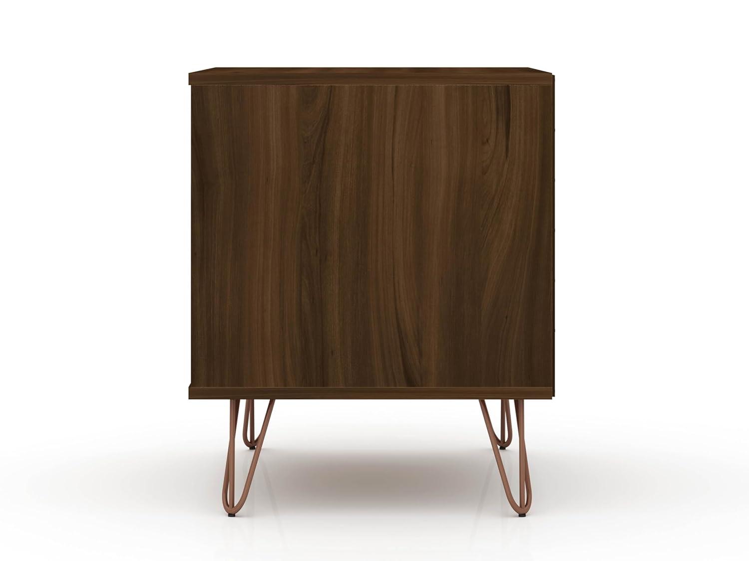 1.0 Rockefeller Nightstand Brown - Manhattan Comfort: Modern Bedside Table with Storage, Shelving & Metal Glides