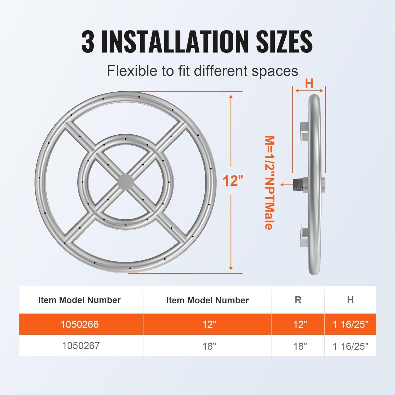 VEVOR 12'' Round Stainless Steel Fire Pit Accessory