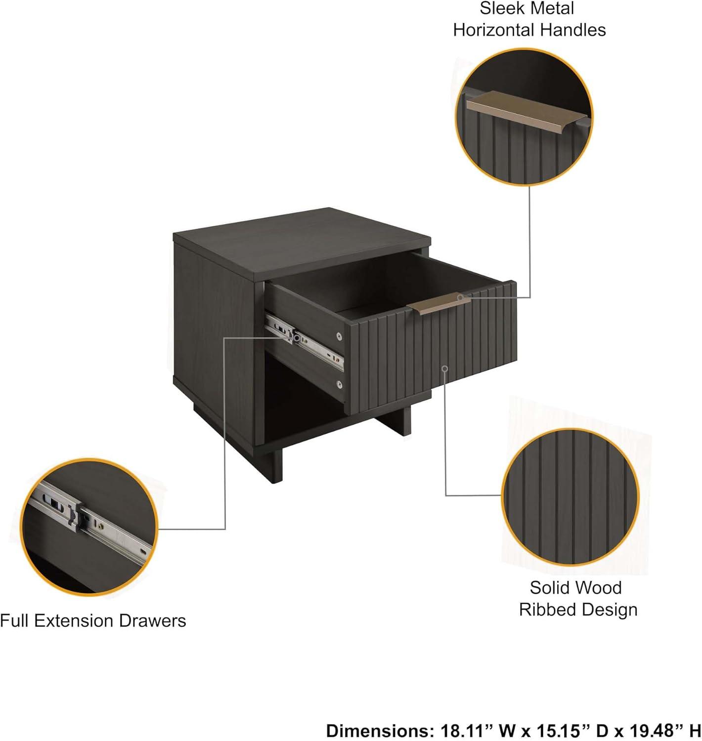 Manhattan Comfort Granville Modern 1 Drawer Nightstand Dark Gray : Bedroom Storage with Shelf, Wood Frame