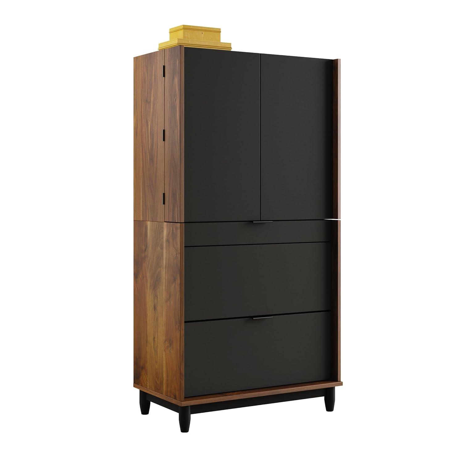 Harvey Park Computer Cabinet Grand Walnut - Sauder: Swing-Out Doors, Cork Board, File Drawer