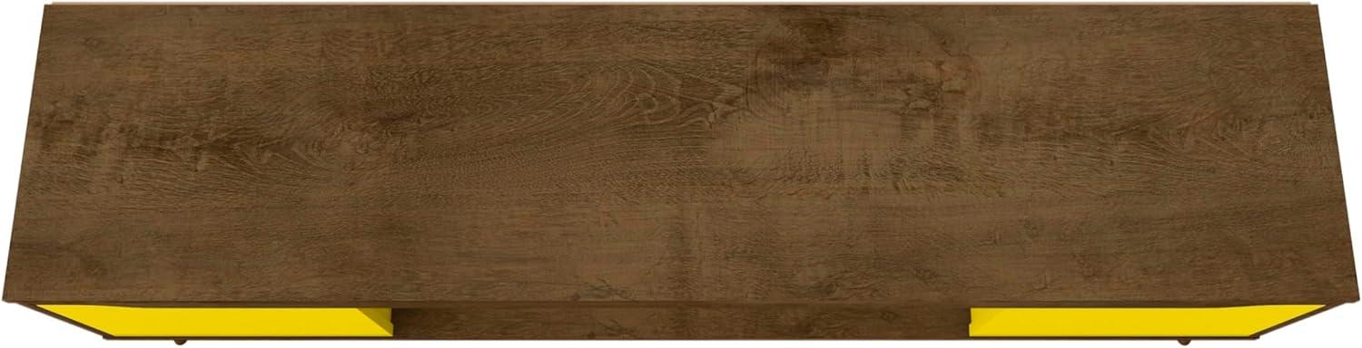 Manhattan Comfort Bradley TV Stand for TVs up to 60" Rustic Brown/Yellow: Mid-Century Modern Media Console with Open Shelves