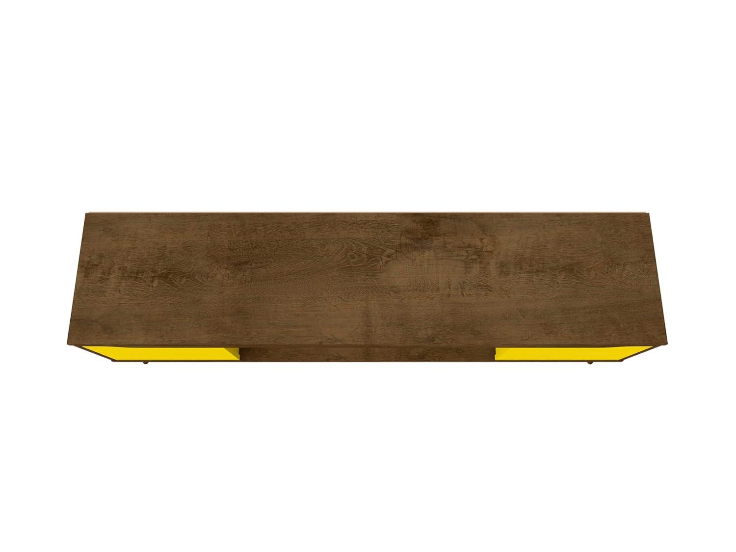 Manhattan Comfort Bradley TV Stand for TVs up to 60" Rustic Brown/Yellow: Mid-Century Modern Media Console with Open Shelves