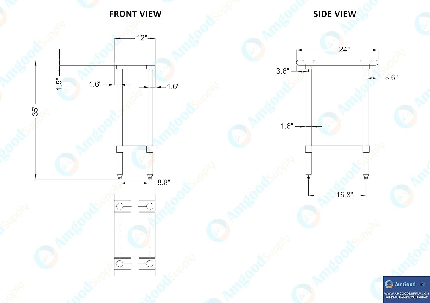 24 in. x 12 in. Stainless Steel Table