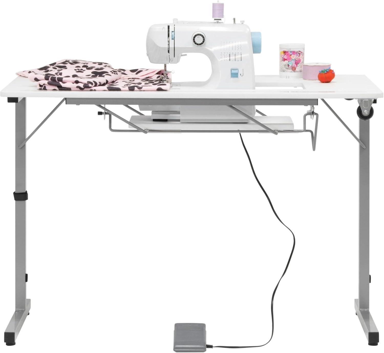 studio designs Rollaway Ii Sewing Table Silver/White: Laminate Top Craft Station, Steel Frame, Foldable Design