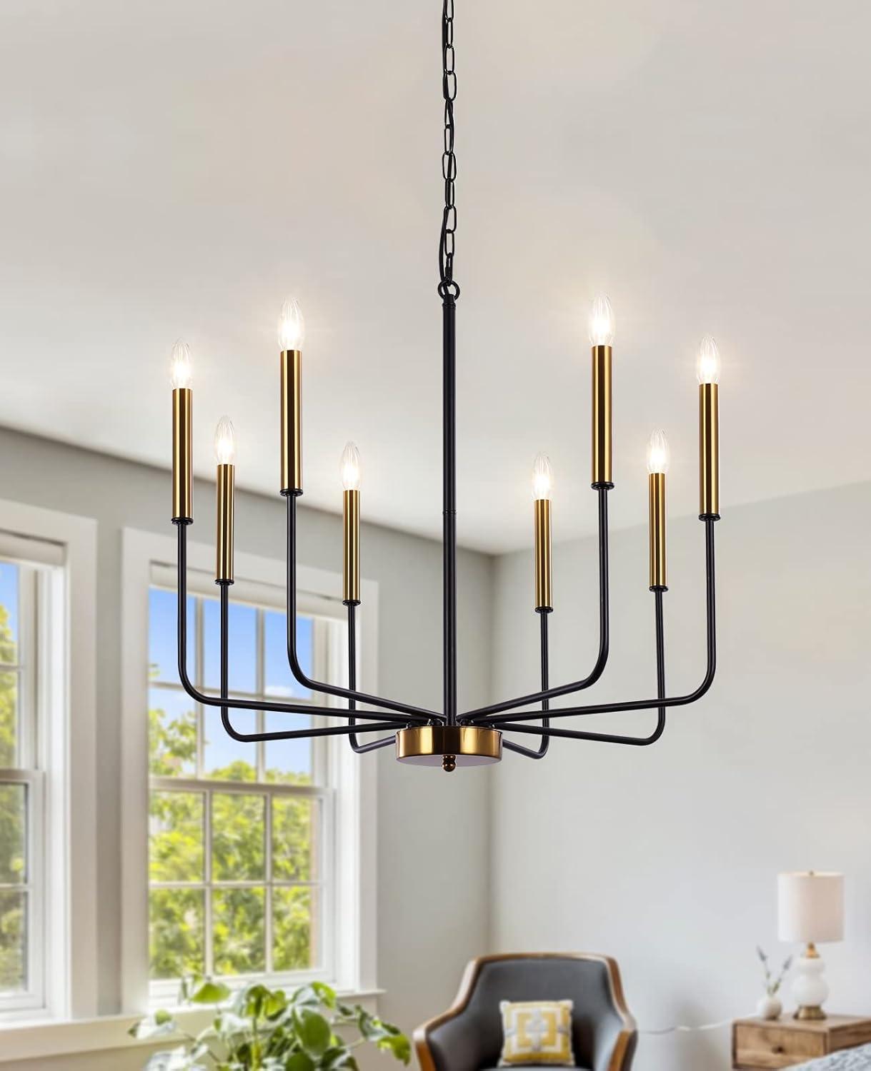 Black and Gold 8-Light Adjustable Candle Chandelier