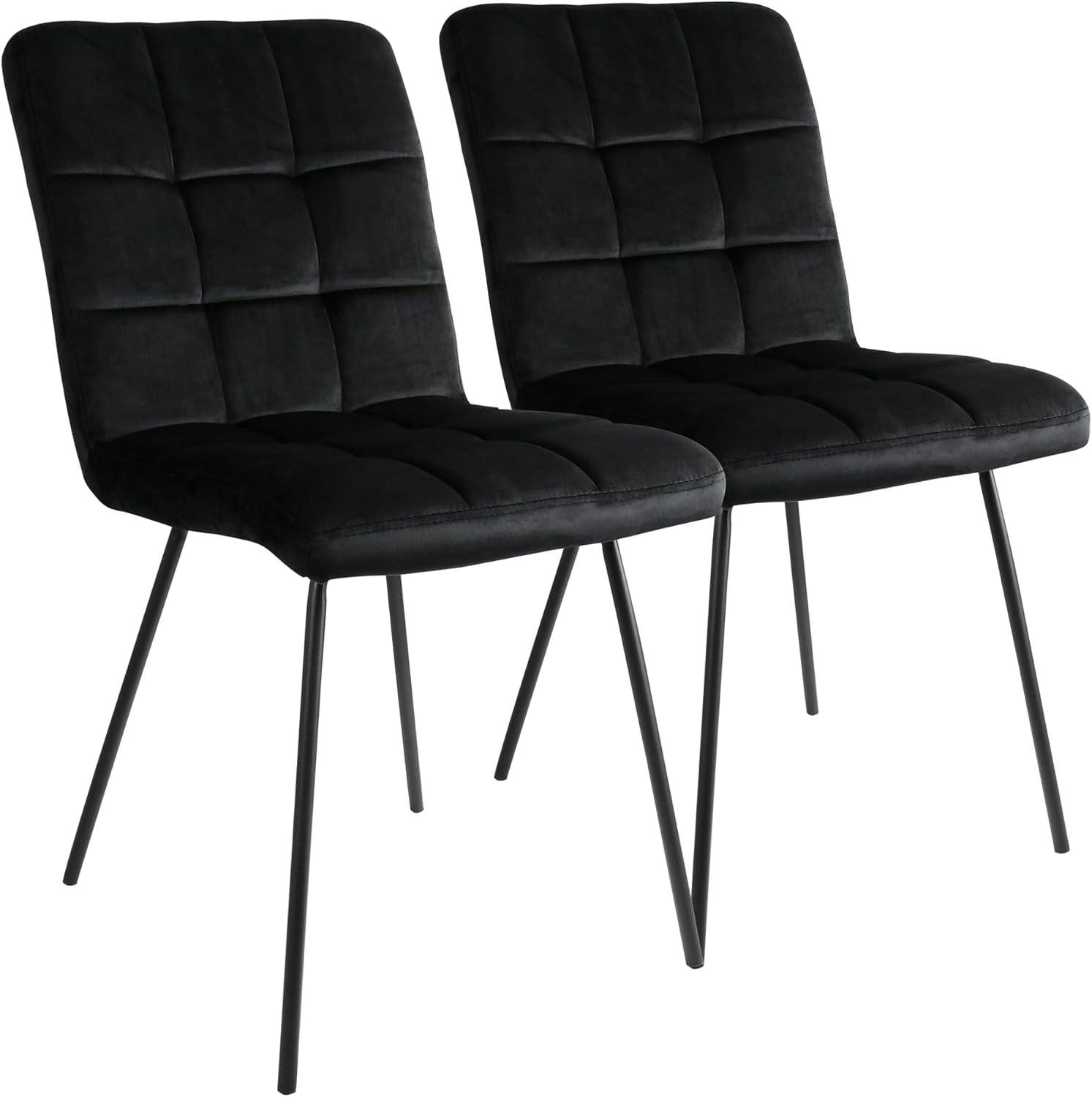 Elama 2 Piece Velvet Tufted Chairs in Black with Black Metal Legs