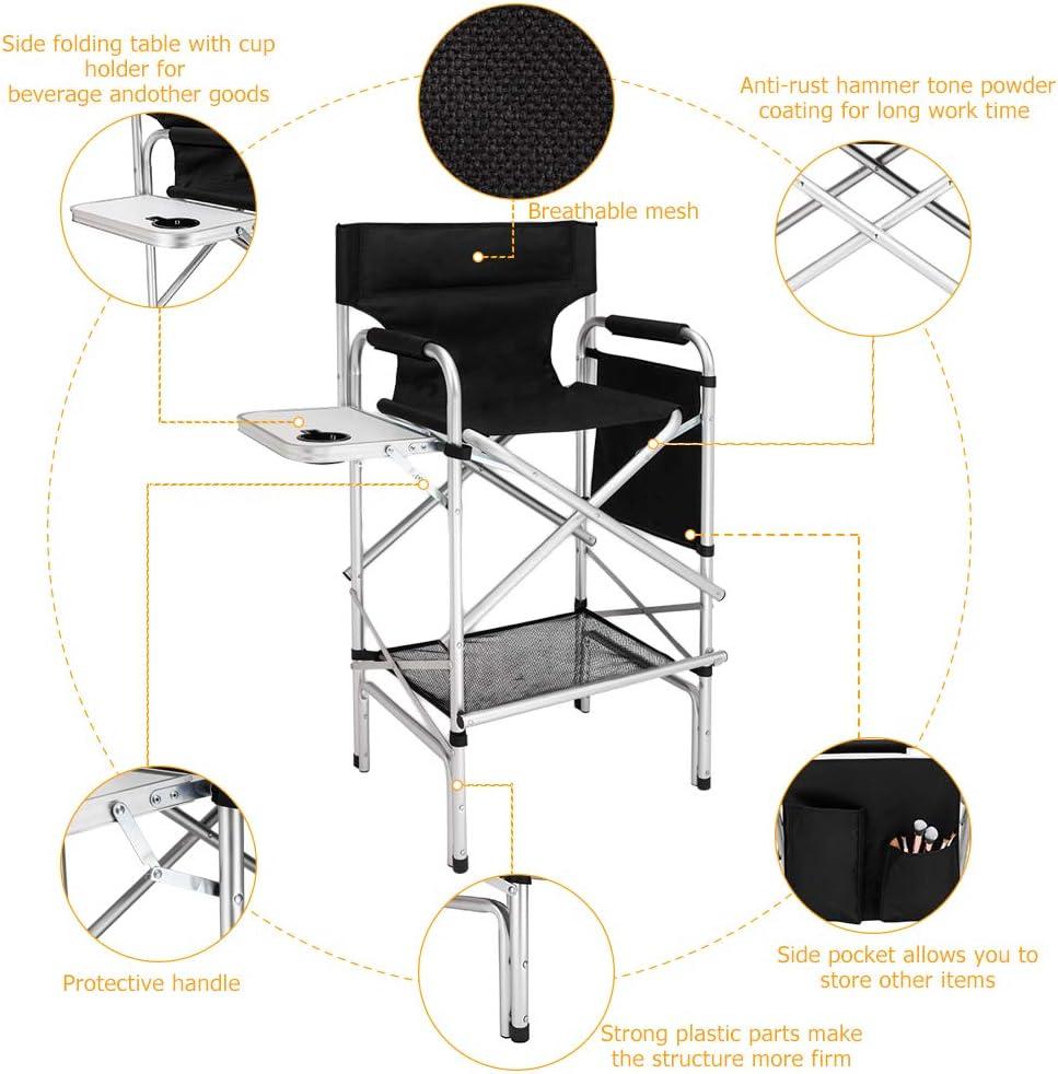 Black Tall Folding Directors Chair with Aluminum Frame and Storage Bag