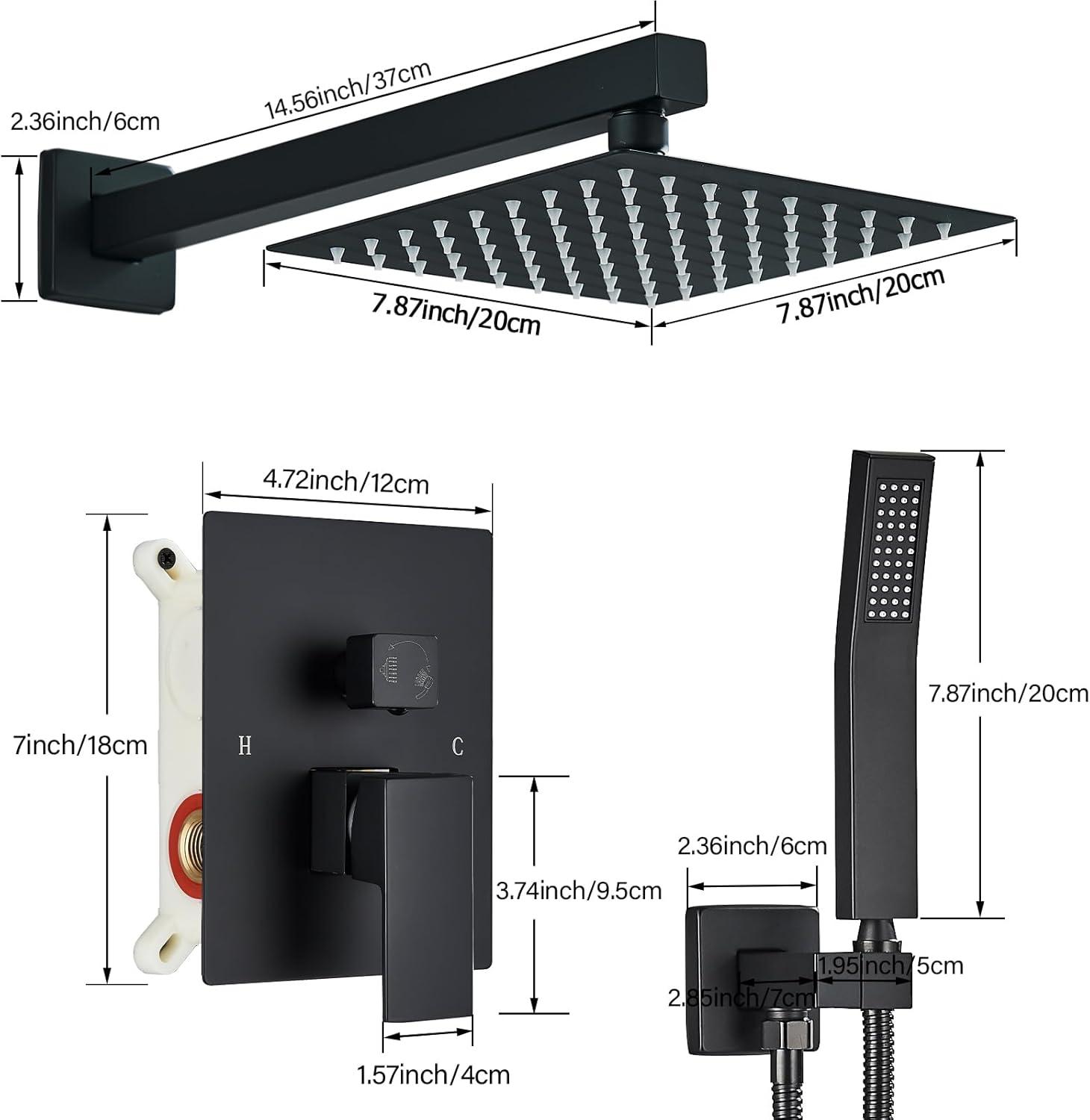 Matte Black 8-Inch Rainfall Shower System with Handheld Spray