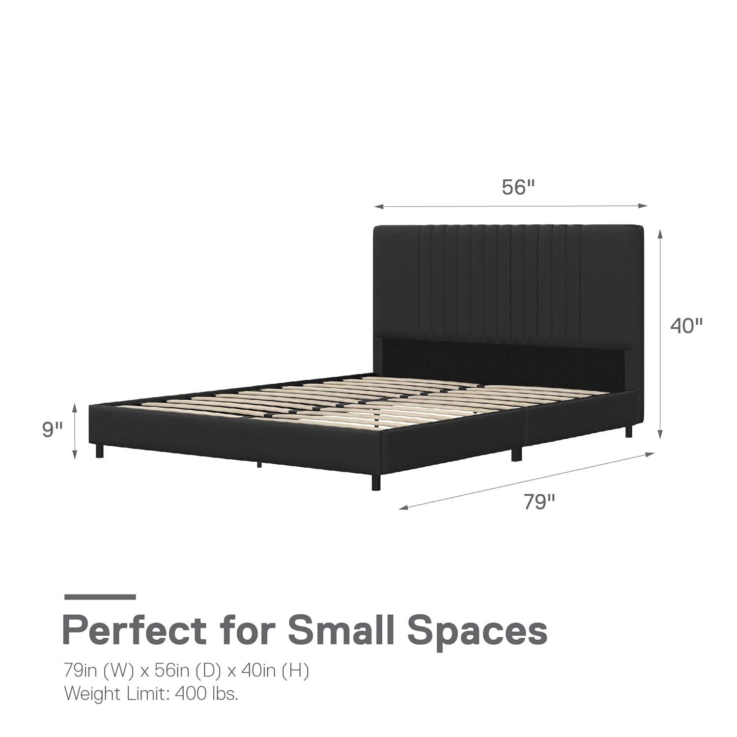 RealRooms Rio Faux Leather Upholstered Platform Bed with Tufted Headboard, Twin, White