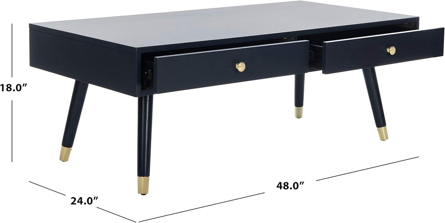 SAFAVIEH Levinson 2-Drawer Rustic Gold Cap Coffee Table, Navy