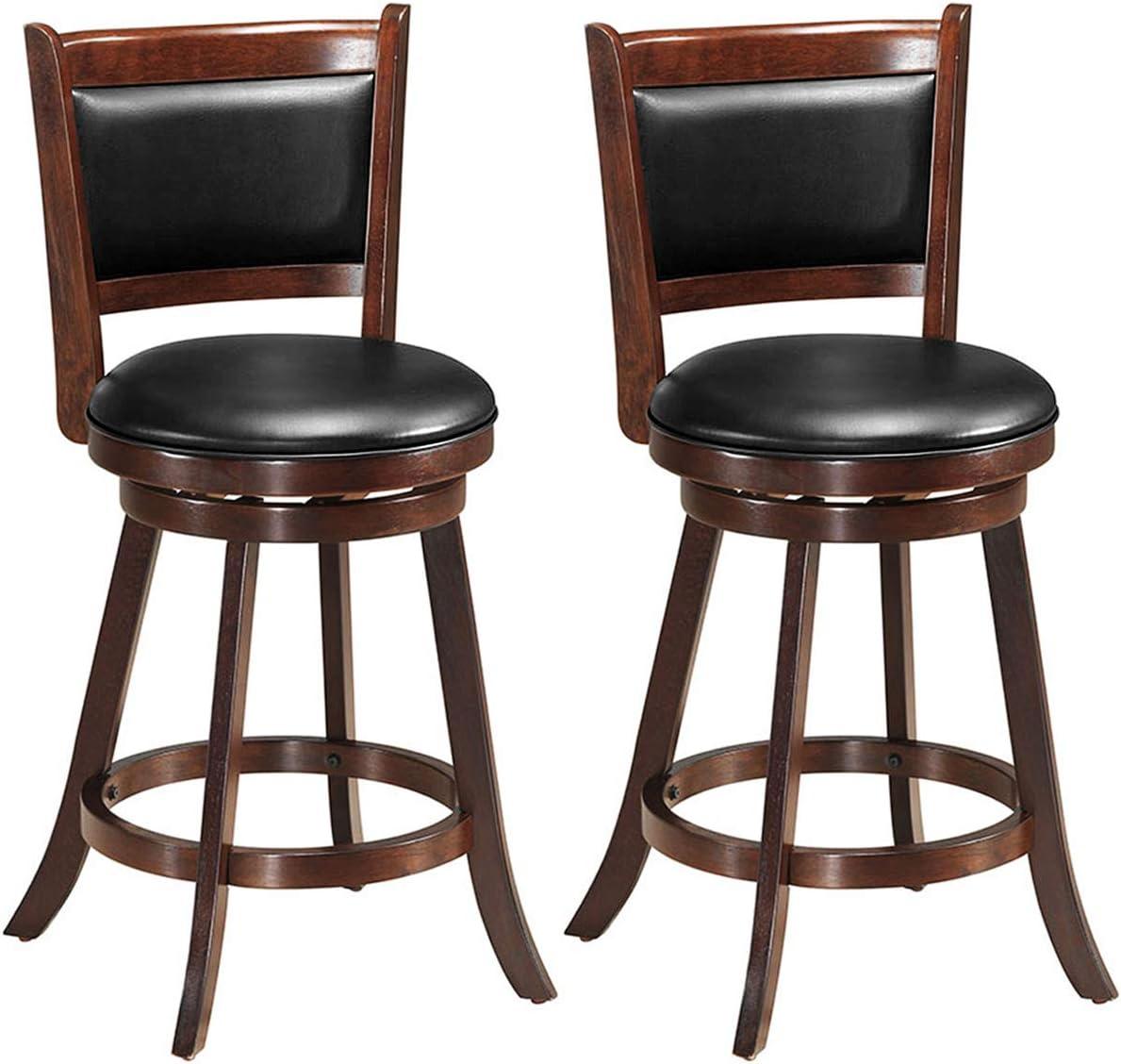 Bar Stools Set of 2, 360 Degree Swivel, Accent Wooden Swivel Seat Counter Height Bar Stool, Leather Upholstered Design, PVC Cushioned Seat, Perfect for Dining and Living Room (Height 24")