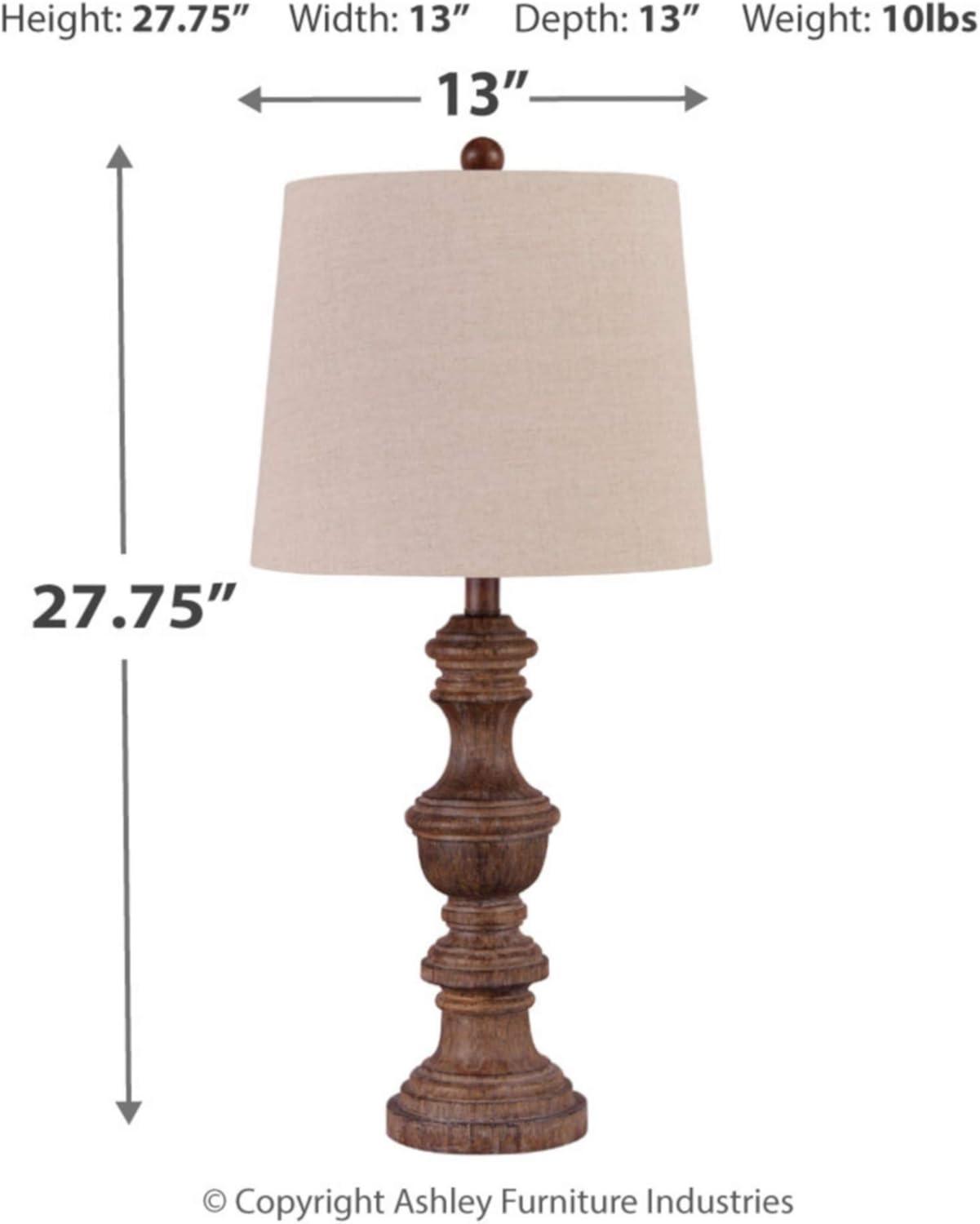 Set of 2 Magaly Poly Table Lamps Brown - Signature Design by Ashley: Wooden Base, 3-Way Switch, Drum Shade