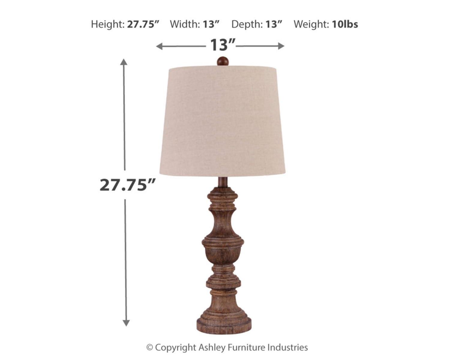 Set of 2 Magaly Poly Table Lamps Brown - Signature Design by Ashley: Wooden Base, 3-Way Switch, Drum Shade