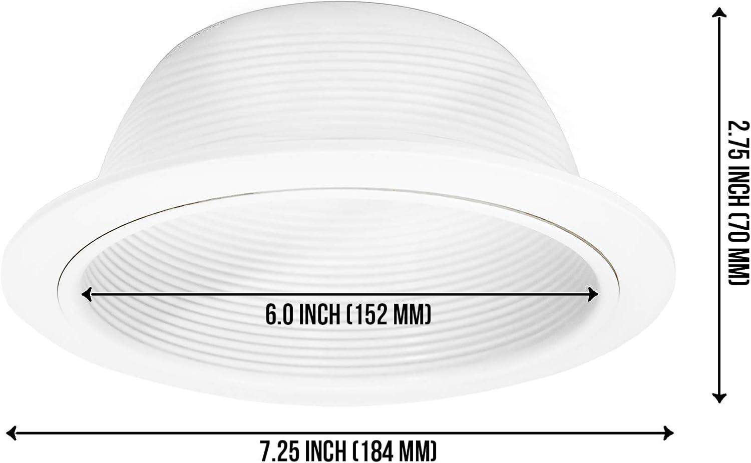 [6-Pack] 6" Metal Recessed Can Light Trim Cover, Step Baffle with Ring, White (Trim , Bulb Not Included)