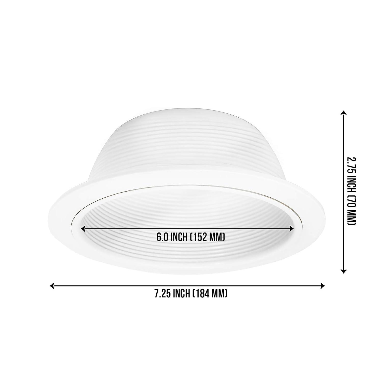 [6-Pack] 6" Metal Recessed Can Light Trim Cover, Step Baffle with Ring, White (Trim , Bulb Not Included)