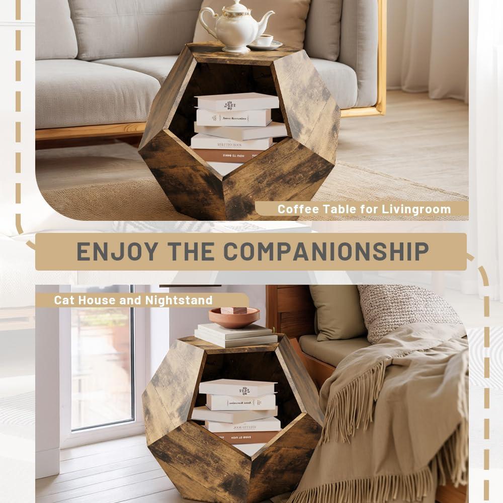 Vintage Cat Bed - Cat Condo Beds for Indoor Cats, Brew Braun Hardwood Brown Nightstand