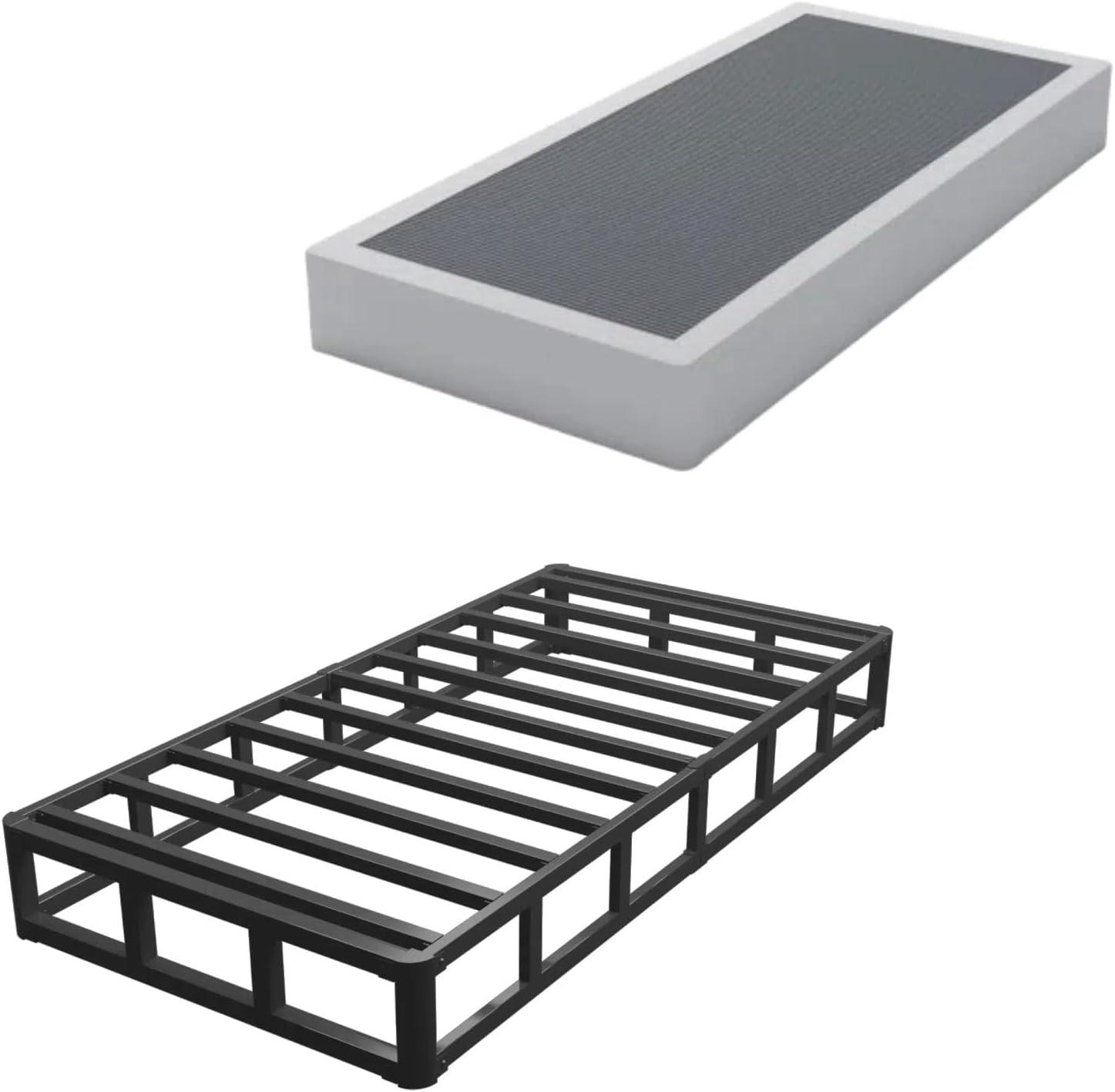 Mahtotopa 9 Inch Twin Box Spring High Profile Metal Frame Mattress Foundation With Fabric Cover