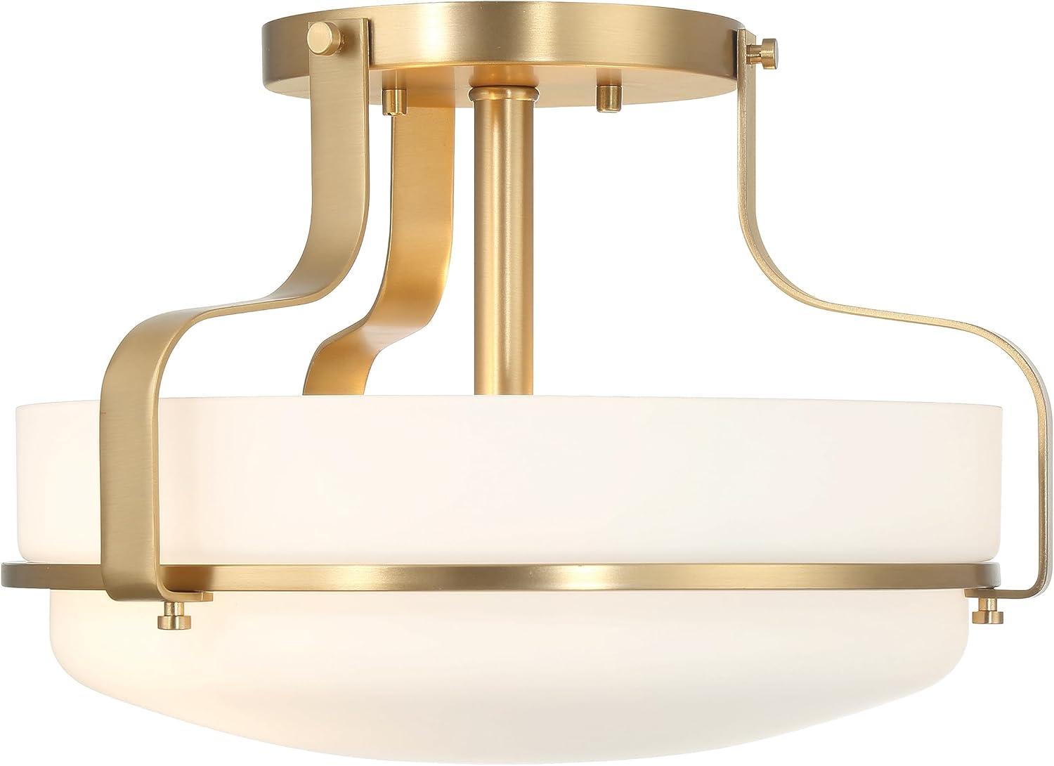 Robert Stevenson Lighting Allegra Etched Opal Glass and Metal Semi-Flush Mount Ceiling Light: Scalloped Drum Design