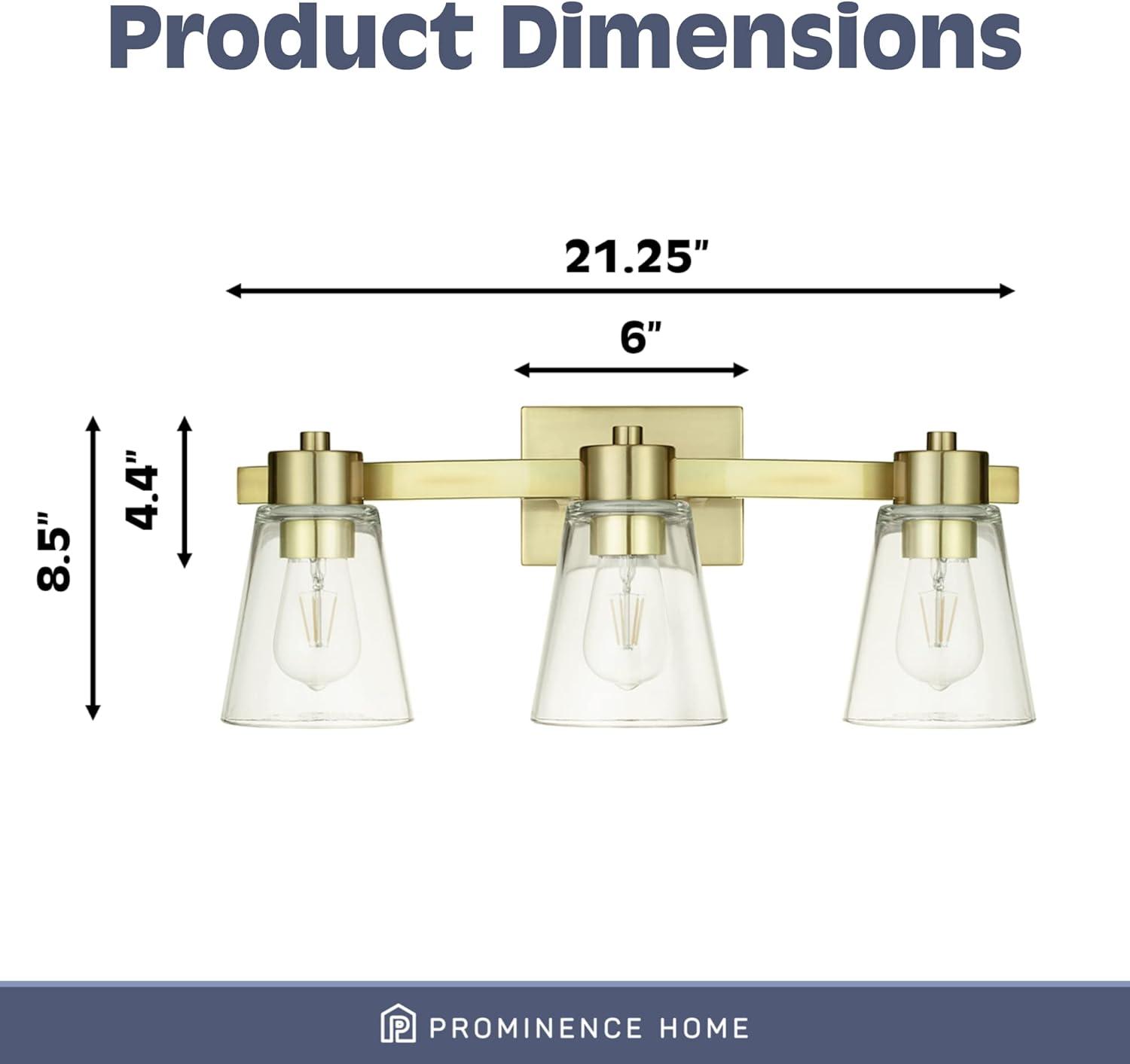 Prominence Home Fairendale 3-Light Soft Gold Bathroom Vanity Light with Clear Glass Shade