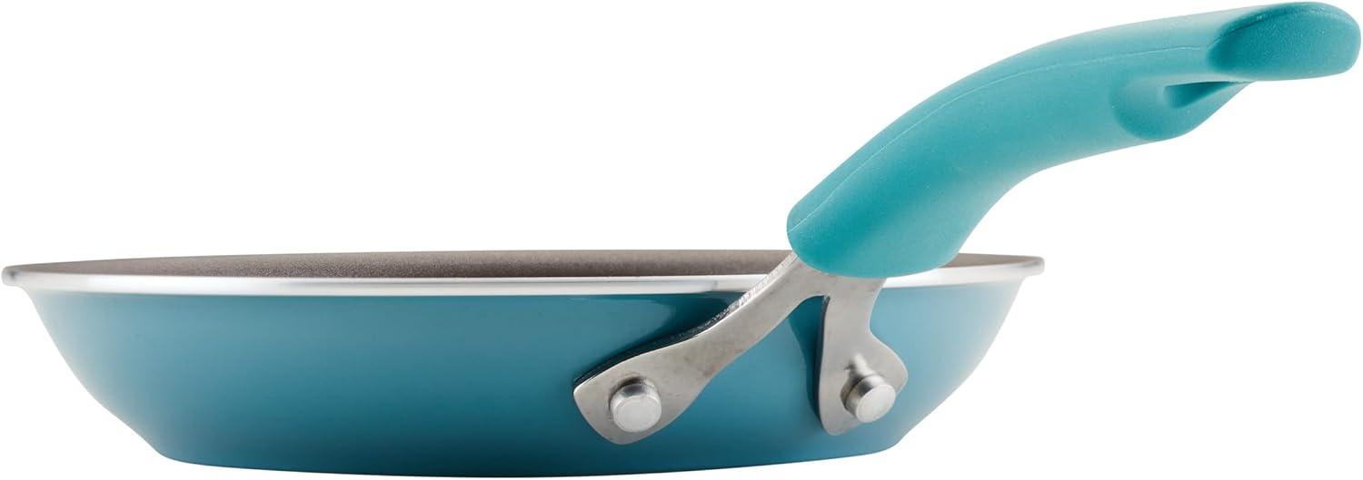 Turquoise Aluminum Nonstick 8.5-Inch Frying Pan with Silicone Handle