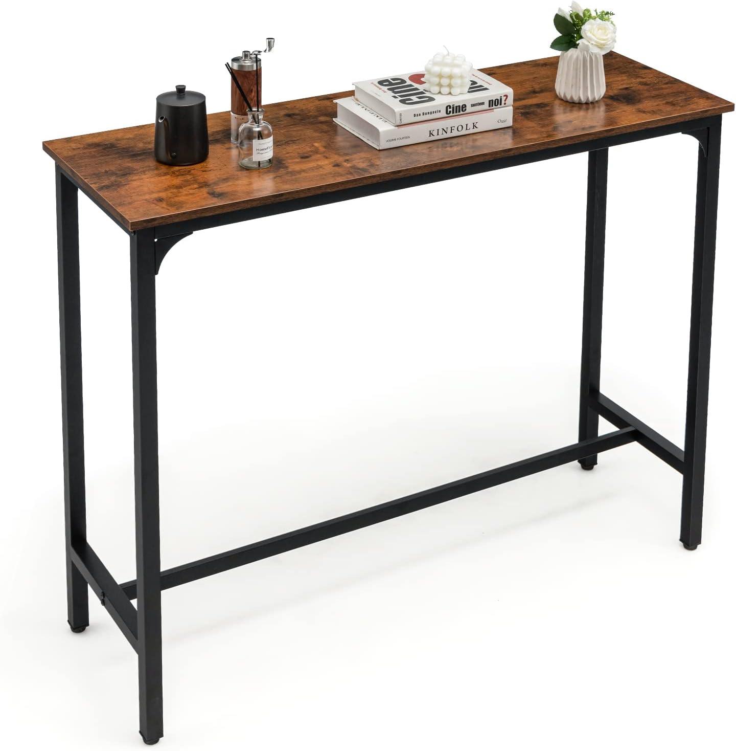 Tangkula 48" Rectangular Bar Table Kitchen Dining Table w/ Steel Frame & Adjustable Feet