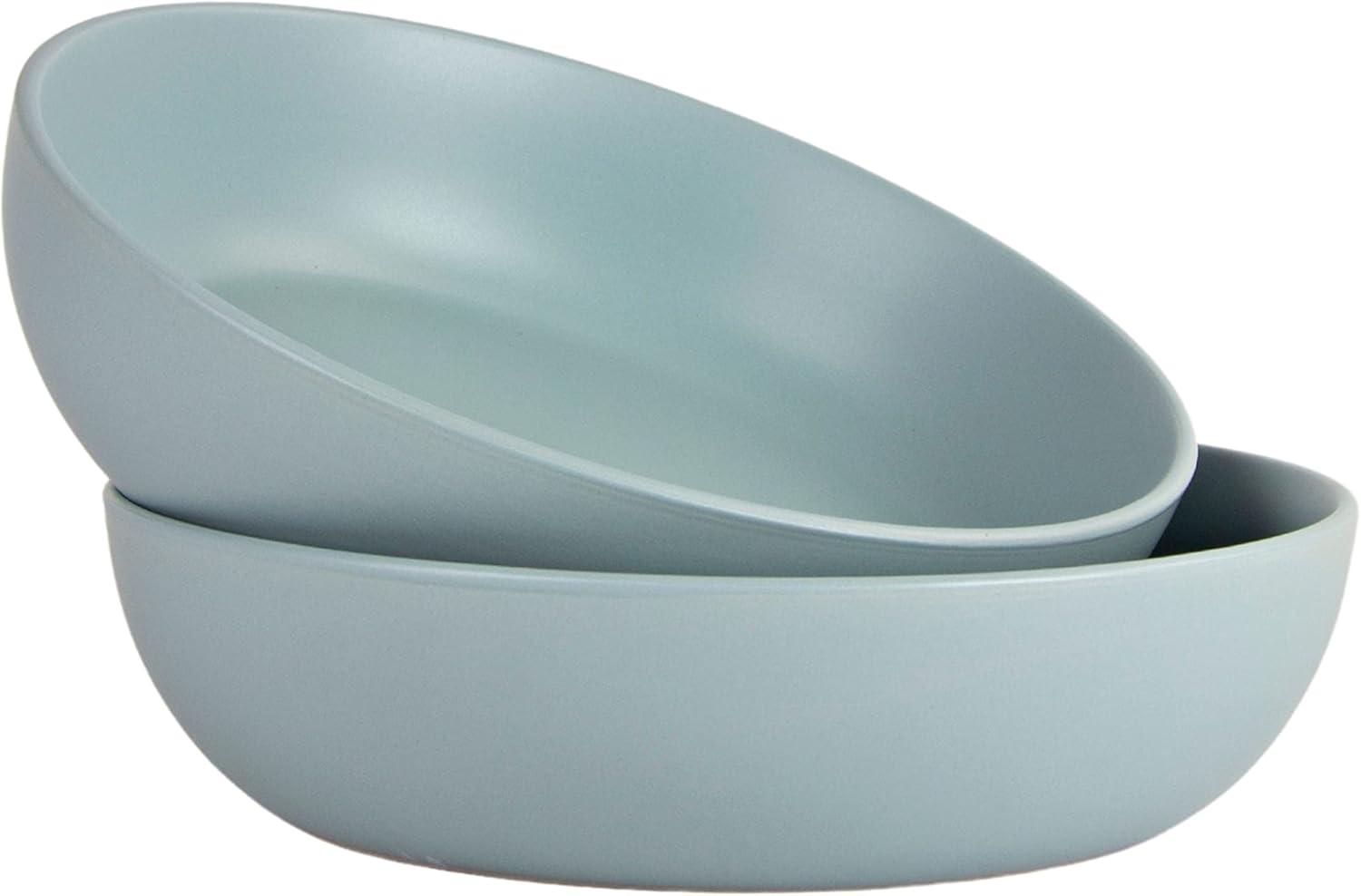 Mineral Blue Ceramic Microwave Safe Serving Bowls, Set of 2