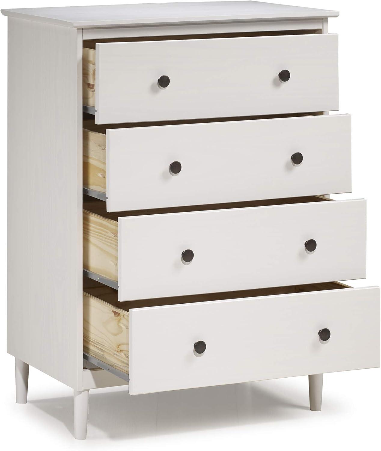 Walker Edison Traditional Solid Wood 4 Drawer Dresser in White