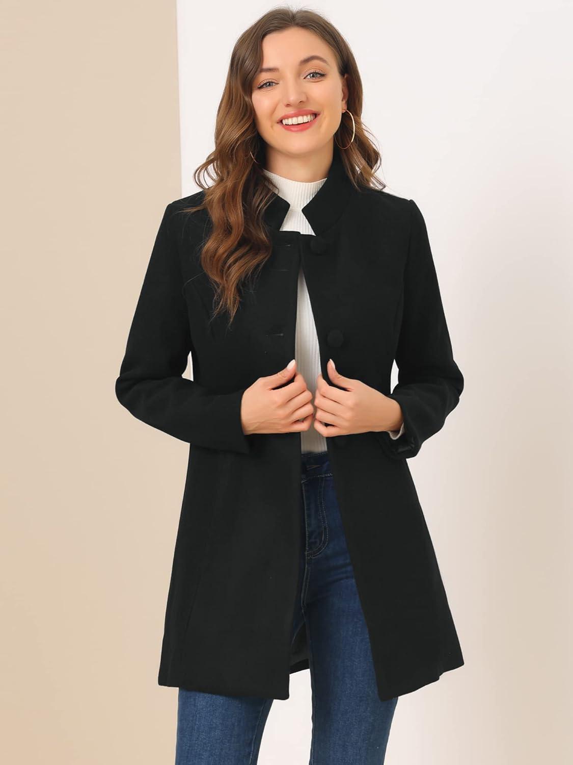 INSPIRE CHIC Women's Winter Stand Collar Single Breasted Mid-thigh Long Overcoat