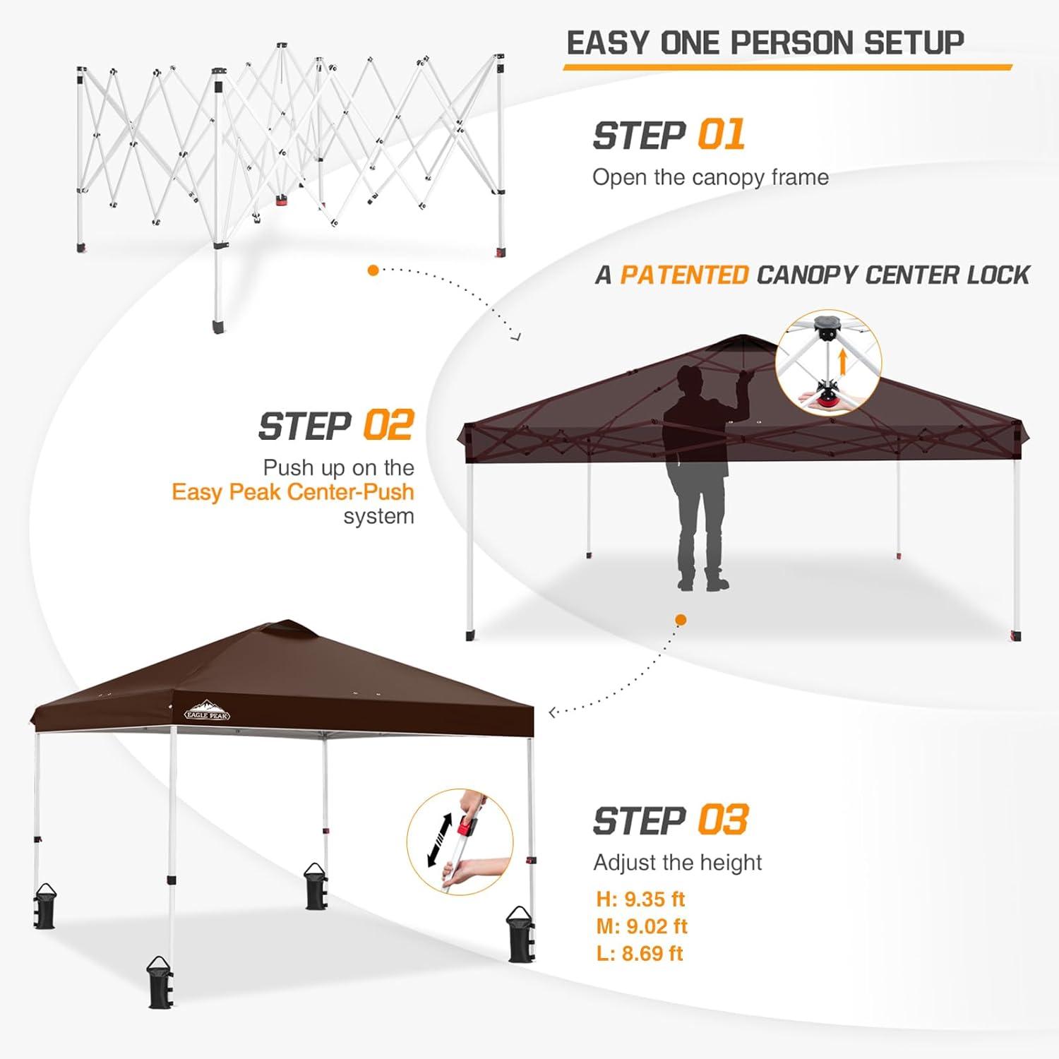 EAGLE PEAK Pop Up Canopies 10 Ft. W x 10 FT. D Metal Party Tent Canopy