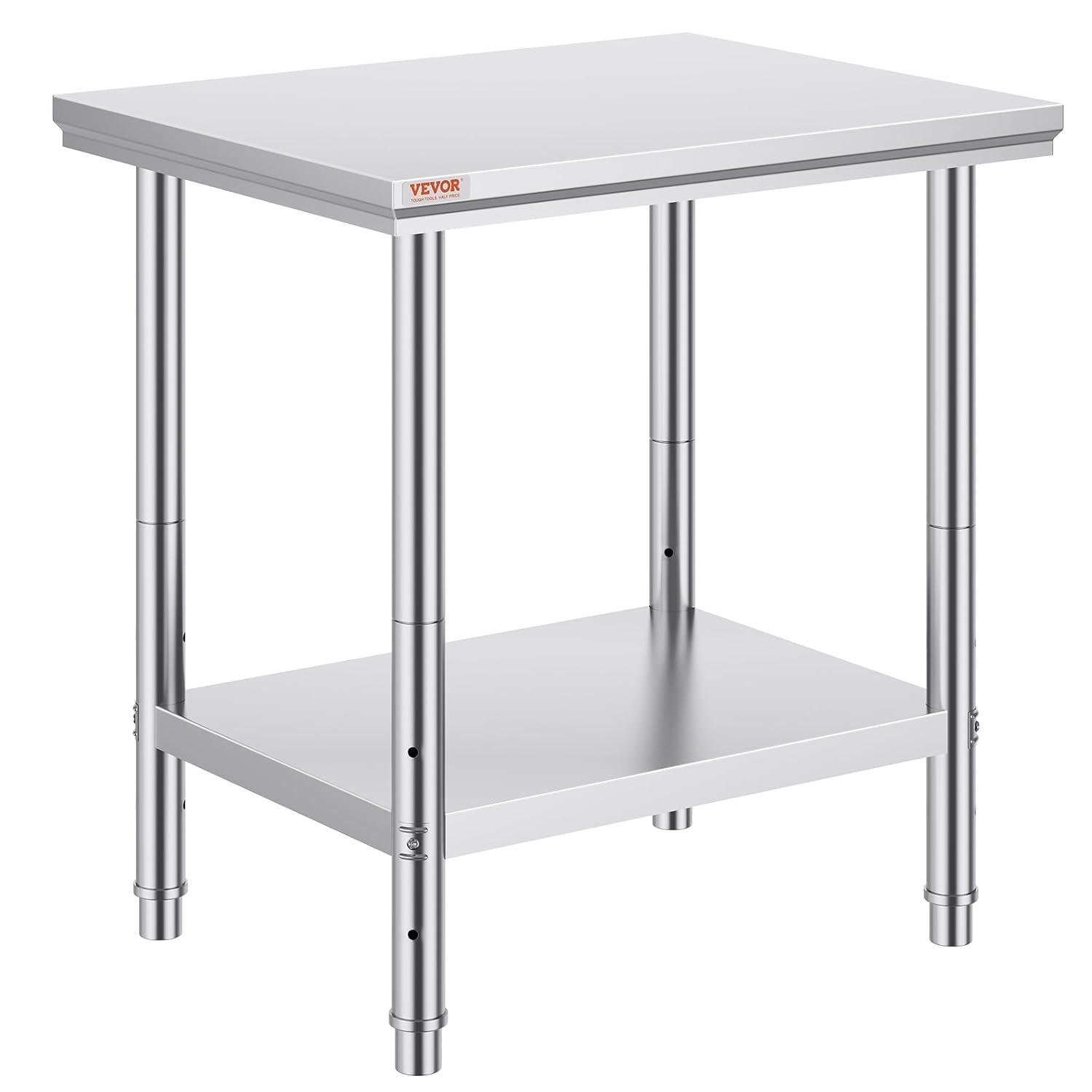 Heavy Duty Stainless Steel Kitchen Prep Table with Adjustable Shelf