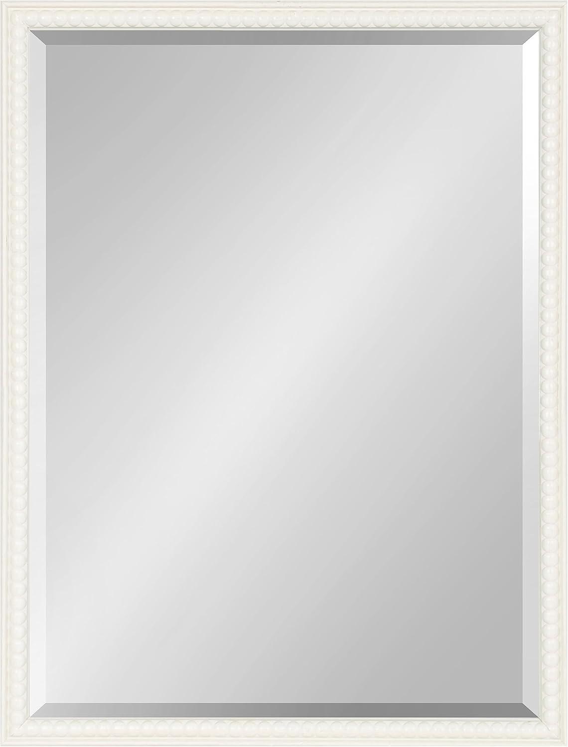 18" x 24" White Beaded Ornate Rectangle Wall Mirror