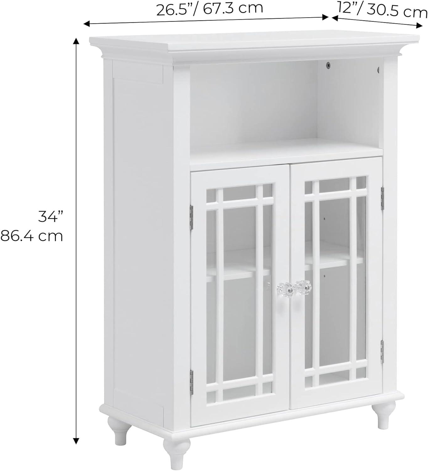 White Engineered Wood Bathroom Floor Cabinet with Glass Doors