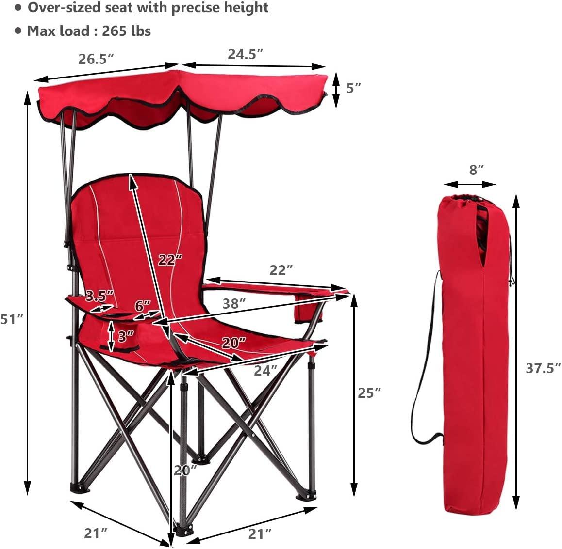 Arlmont & Co. Portable Folding Beach Canopy Chair With Cup Holders