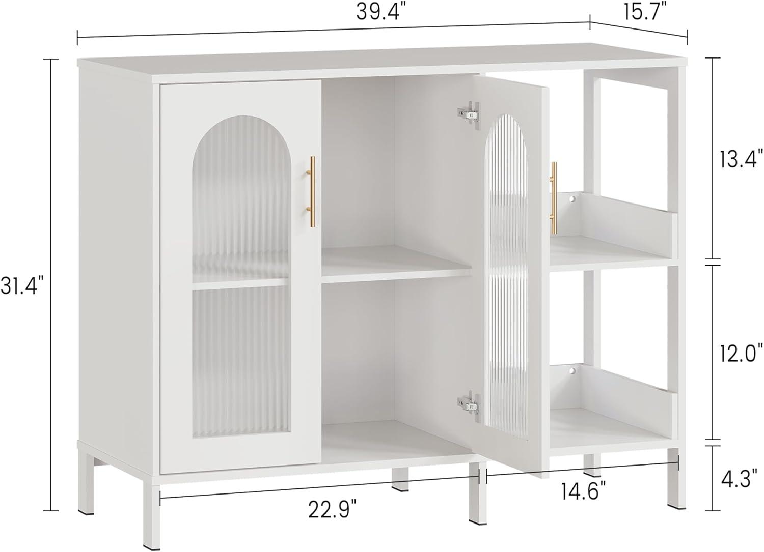 Buffet Sideboard Cabinet, Wooden Storage Cabinet with Glass Doors and Two Metal Handle, Storage Cabinet with Adjustable Shelves, Modern Sideboard Cabinet for Living Rome, Kitchen, Dining Room