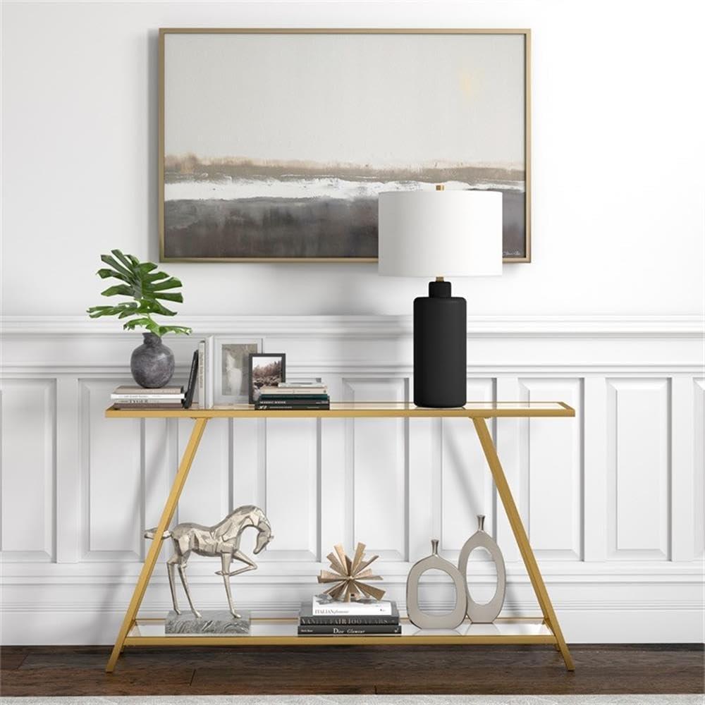 Evelyn&Zoe Yair 52" Wide Rectangular Console Table, Brass