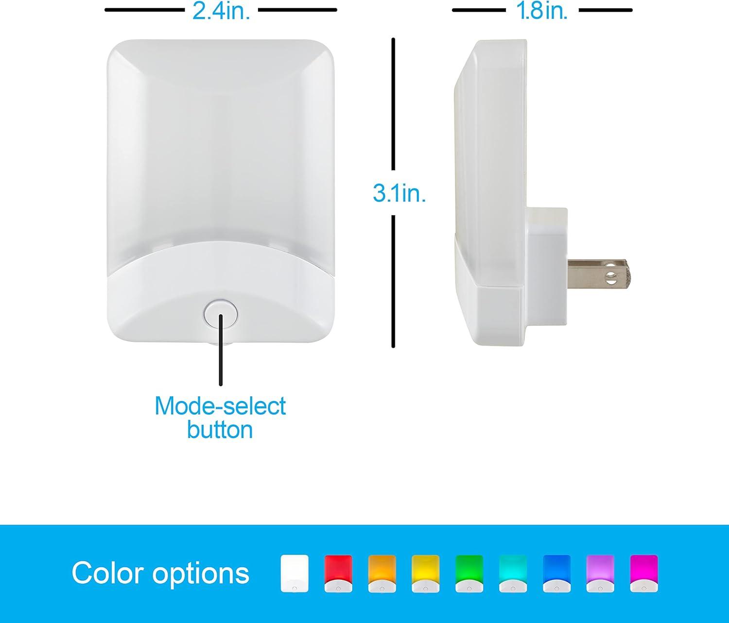 GE Color-Changing LED Night Lights, 2 Pack, Three Lighting Modes, Light-Sensing, 3.1 in