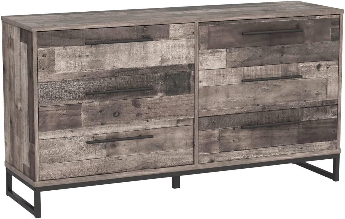 Neilsville Mid-Century 6-Drawer Dresser in Black and Gray