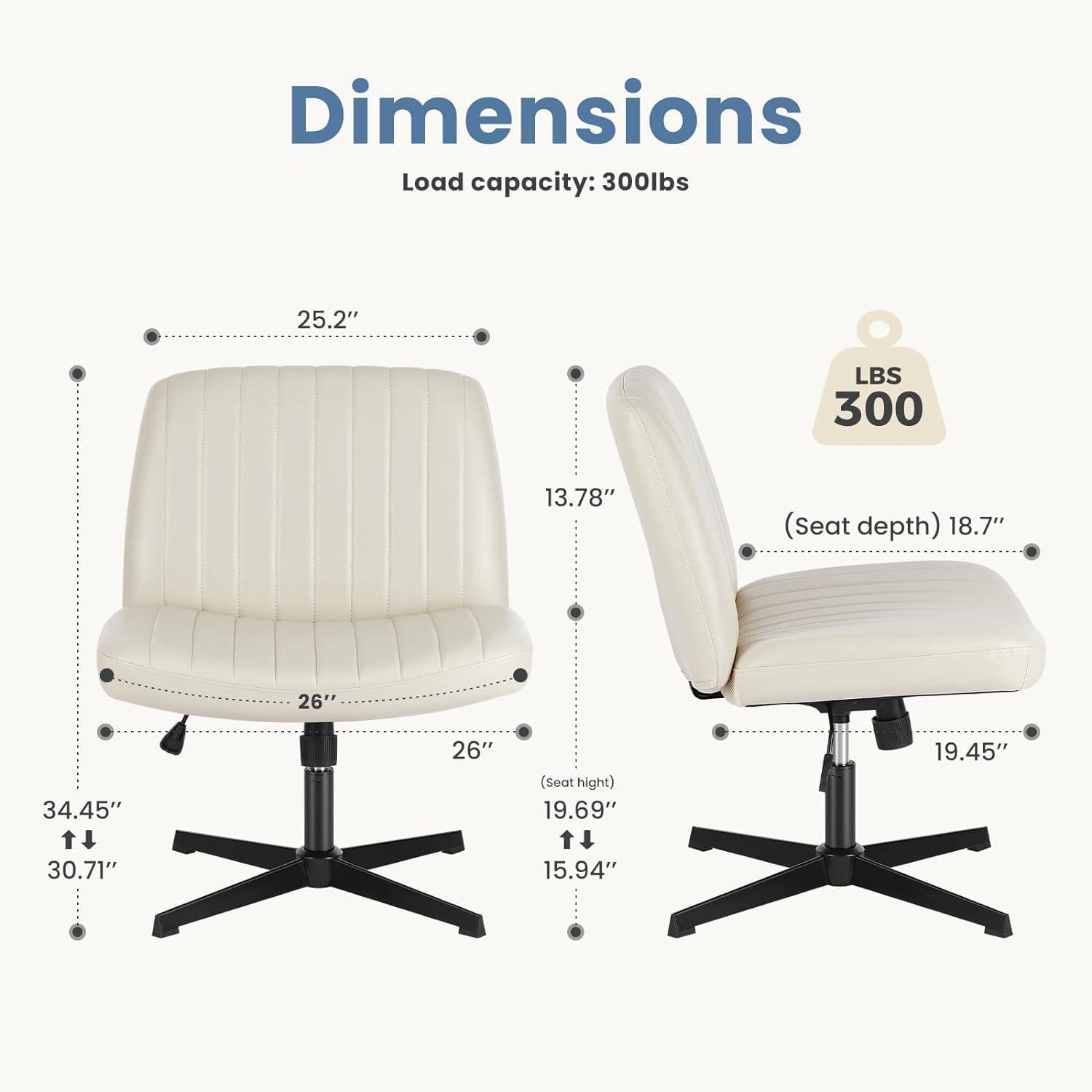 Criss Cross Chair with Wheels, Cross Legged Office Chair, Wide Comfort Desk Chair, Armless Computer Task Chair, Swivel Fabric Vanity Home Chair, Height Adjustable