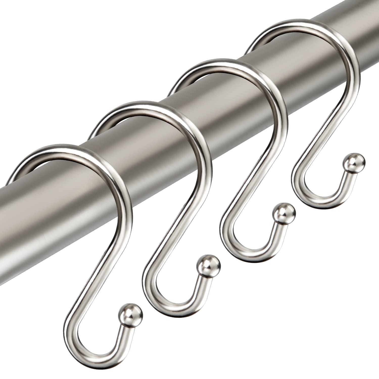 Shower Curtain Hooks Rings, Stainless Steel S Shaped Shower Hooks Rust Proof, Shower Curtain Hangers for Shower Curtain, Kitchen, Wardrobe & Garden,