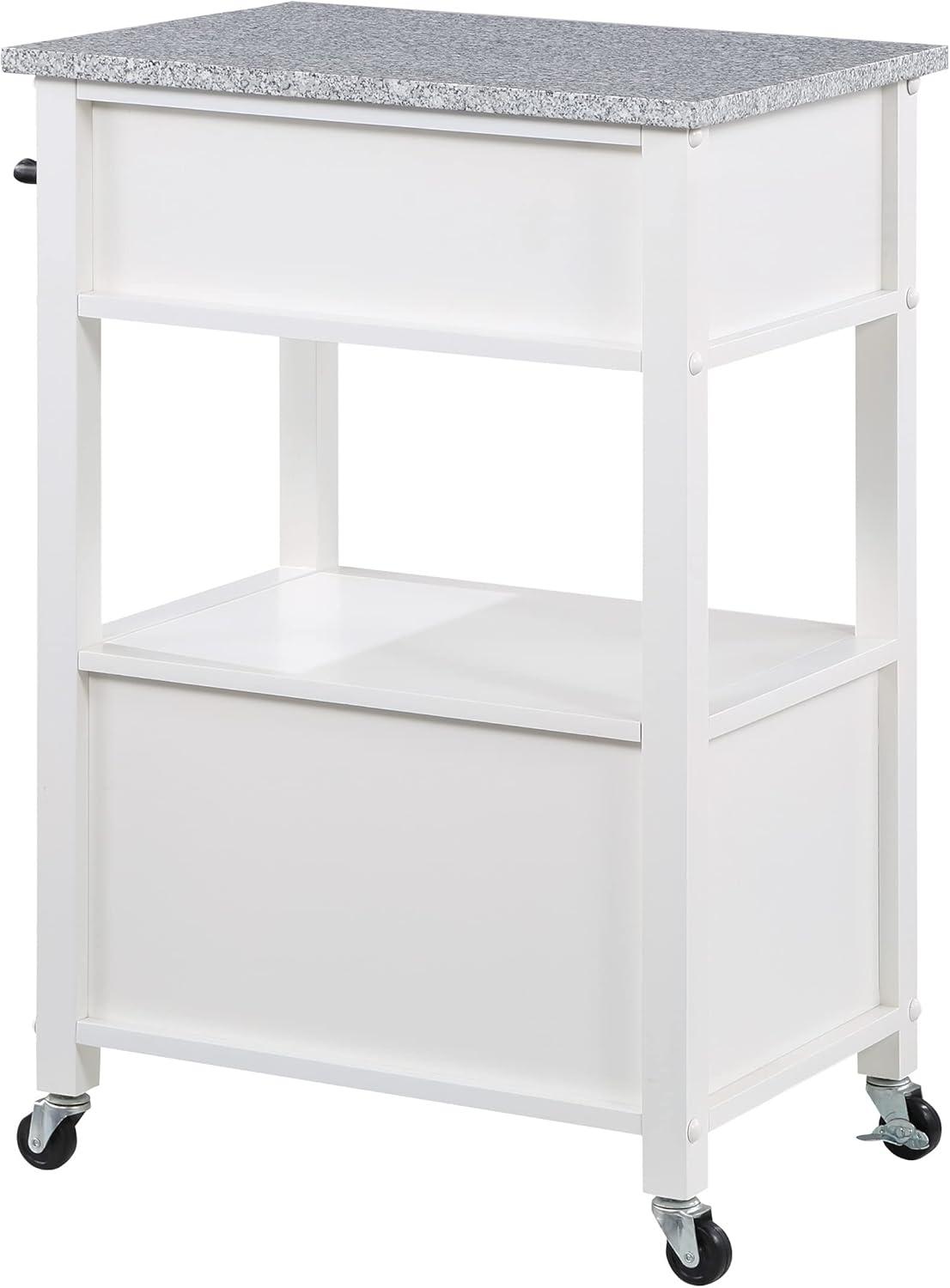 Fairfax Engineered Wood Kitchen Cart with Granite Top and White Base