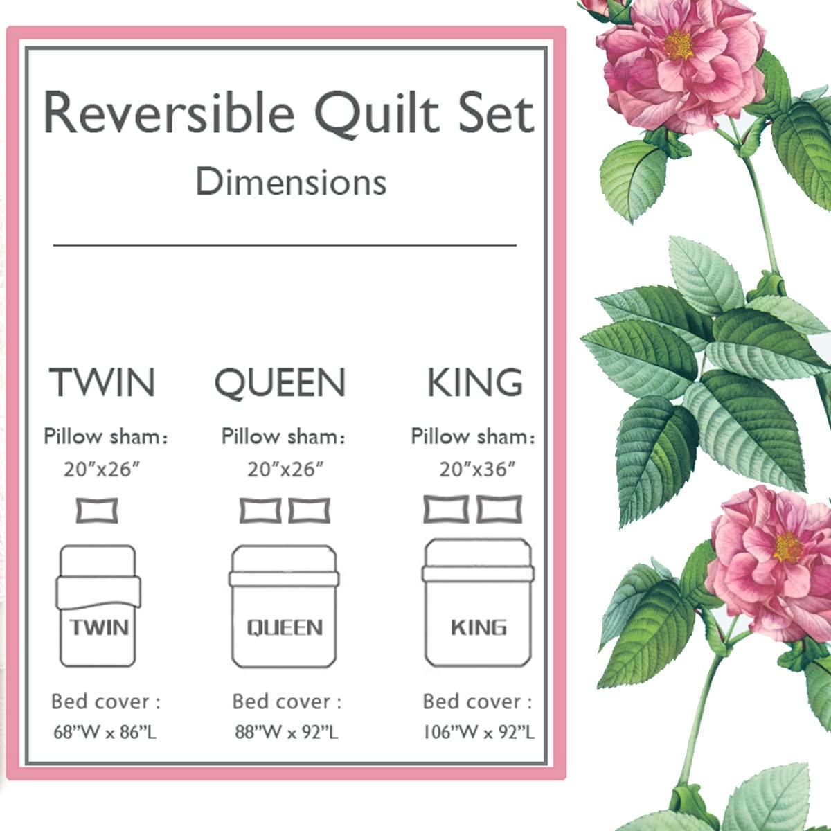 Cozy Line Home Fashions Azalea Floral Chintz PaisleyMicrofiber Reversible Quilt Bedding Set Coverlet, Bedspread, Pink Rose, 3-Piece King Set