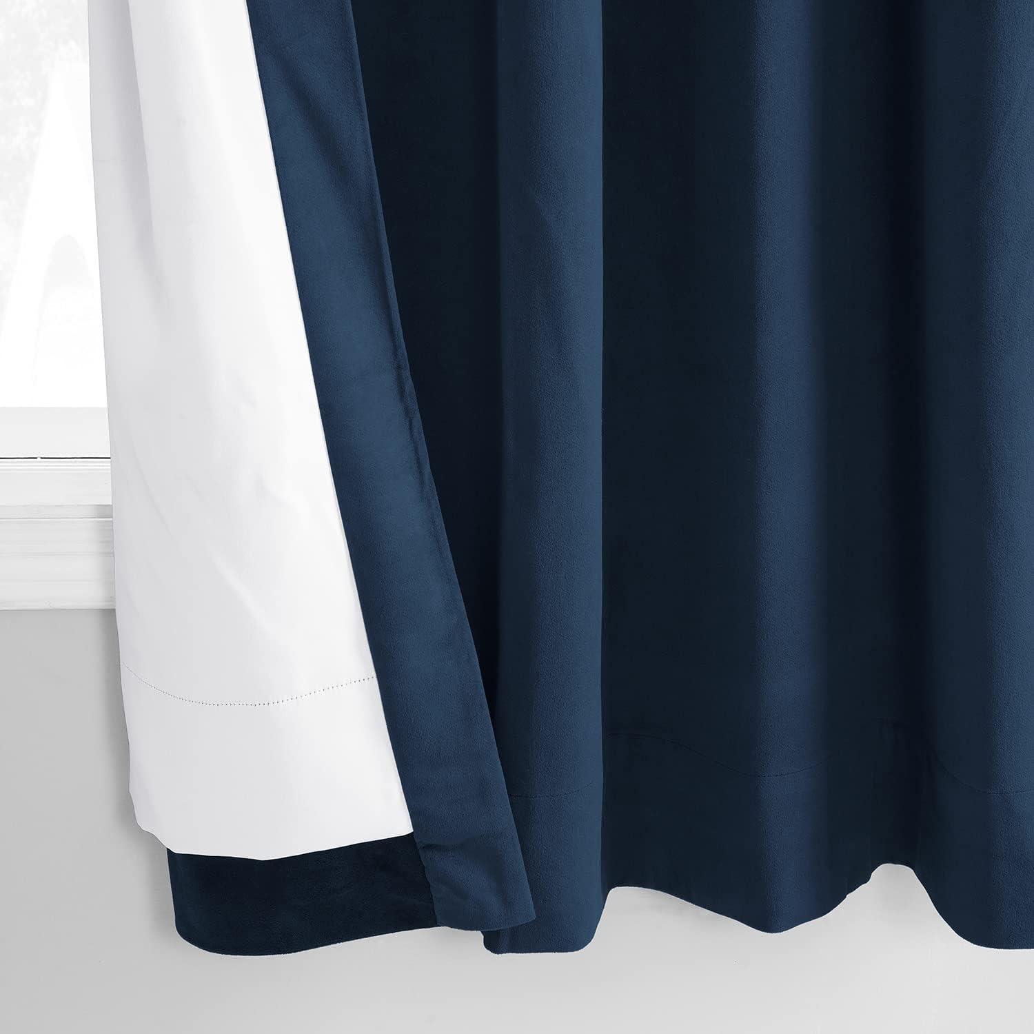 Half Price Drapes Signature Midnight Blue Velvet Blackout Curtains For Bedrooms (1 Panel), 50WX 84L