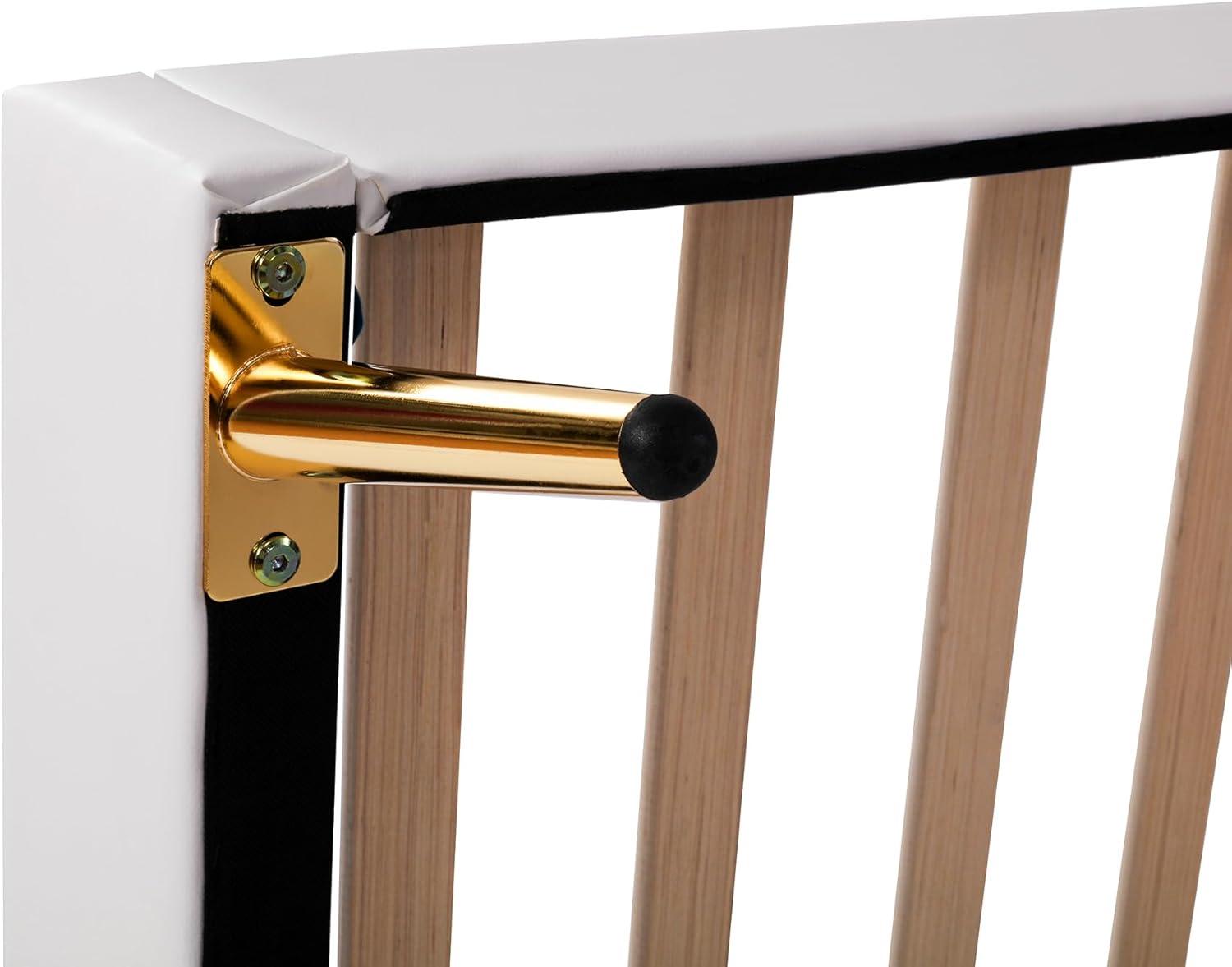 Upholstered Princess Platform Bed, Twin Size With Adjustable Crown Shaped Headboard and LED Lights, Kids Bedroom Furniture (White)