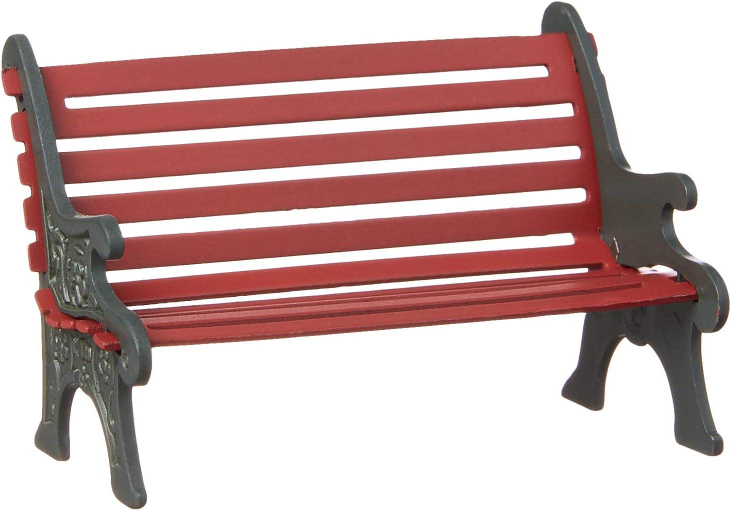 Bright Red Wrought Iron Village Park Bench Figurine