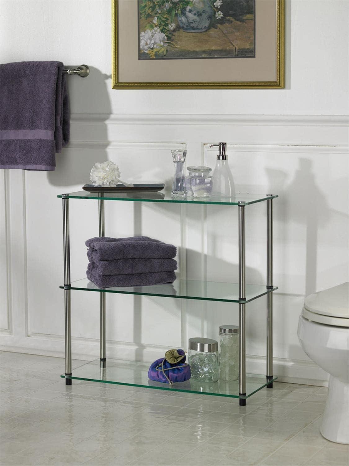 Elegant Modern 28" Clear Glass 3-Shelf Bookcase