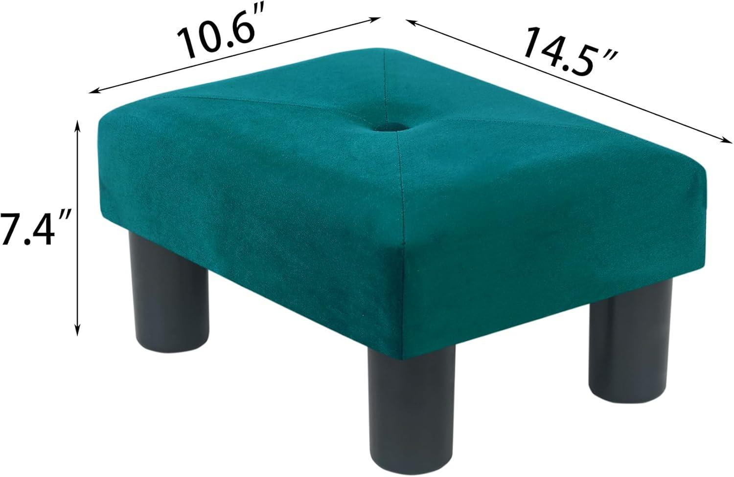 Green Velvet Tufted Small Footstool Ottoman with Black Legs