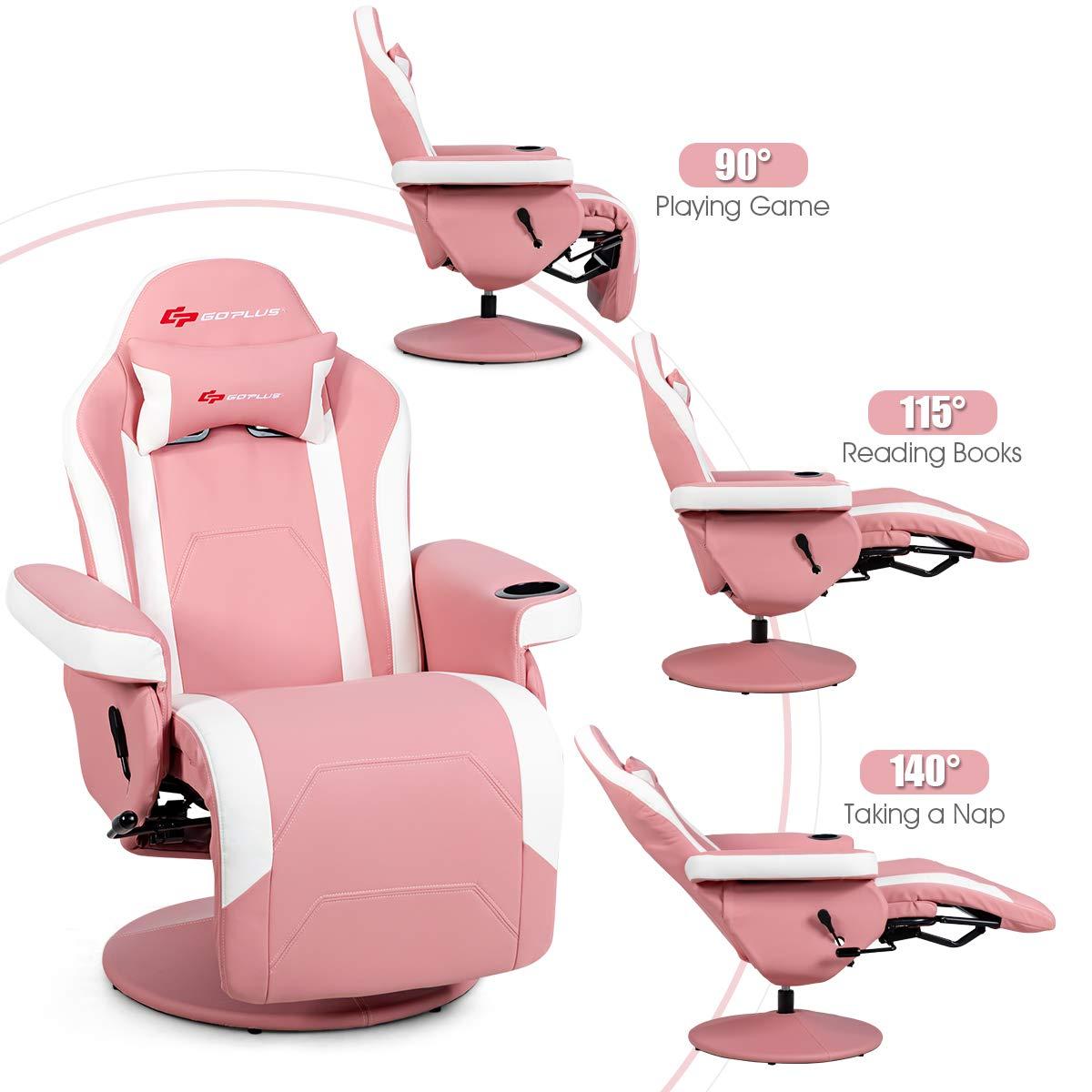 Costway Costway Goplus Reclining PC & Racing Game Chair with Footrest in Pink